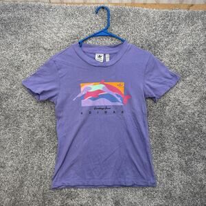 Adidas Shirt Womens XS Purple Greetings From Graphic Tee Short Sleeve Casual Top